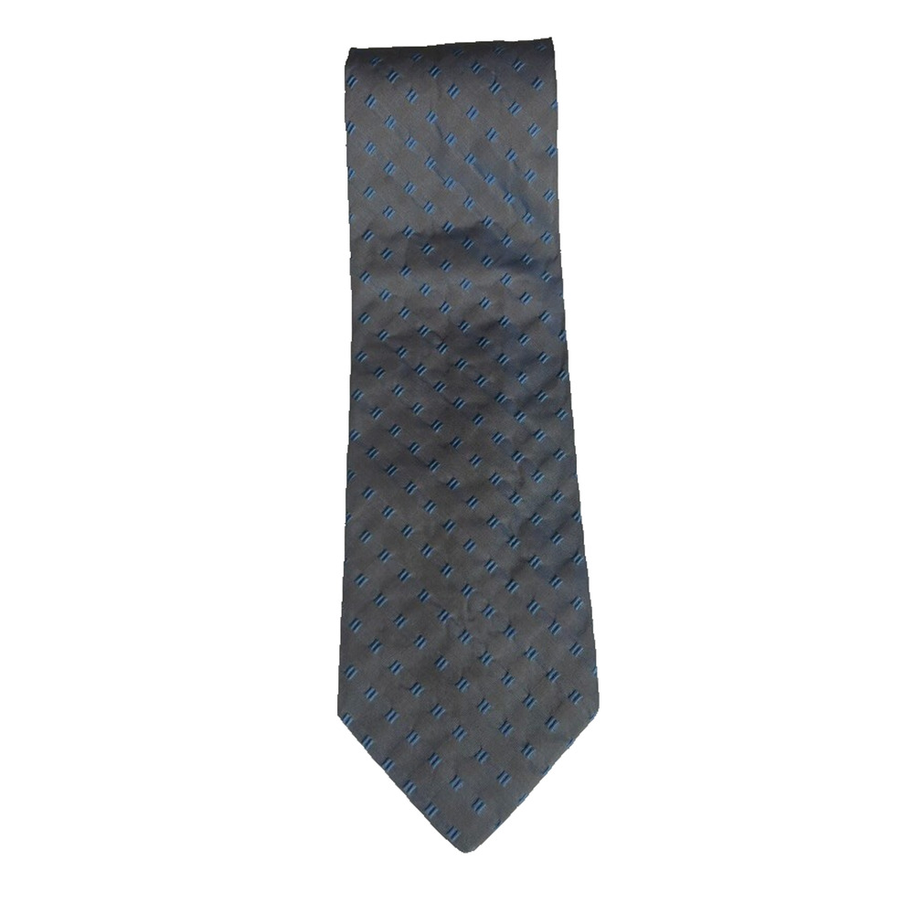 Hugo Boss Neck Tie Mens Gray Geometric Silk Cotton Blend